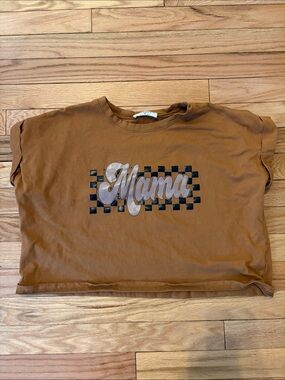 Zenana Mama brown cropped shirt ( medium)